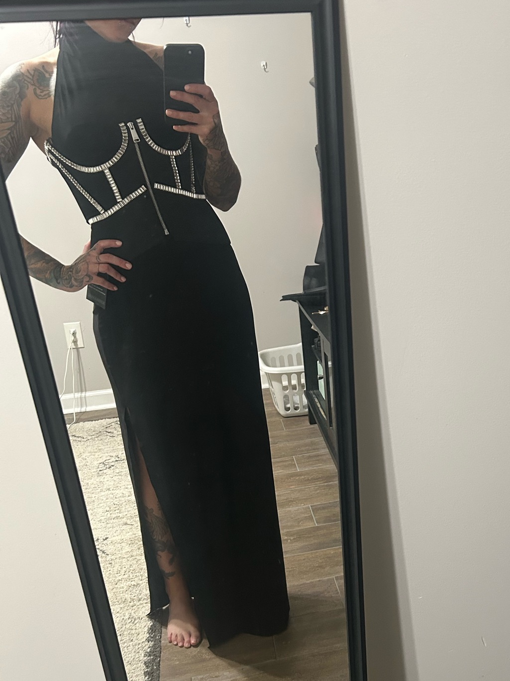 Area Black Strapless Embellished Bustier With Silver Trim